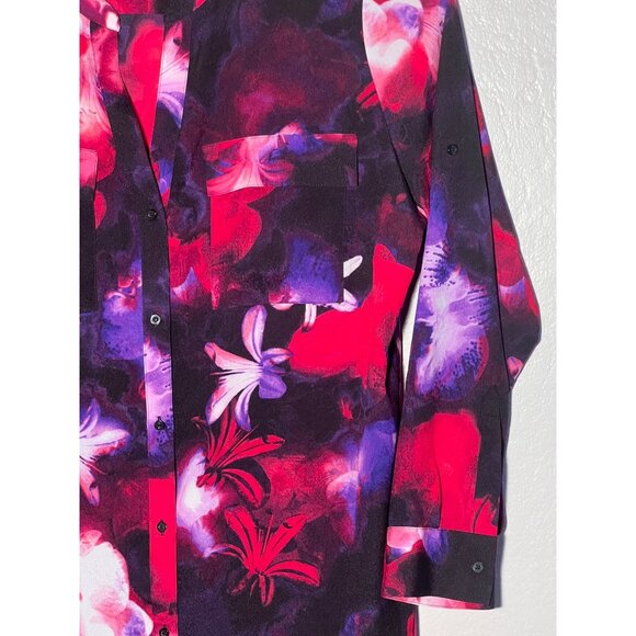 Calvin Klein Women 2X Tunic Blouse Pockets Roll Tab Sleeve Button Up Sheer Plus - Picture 6 of 13